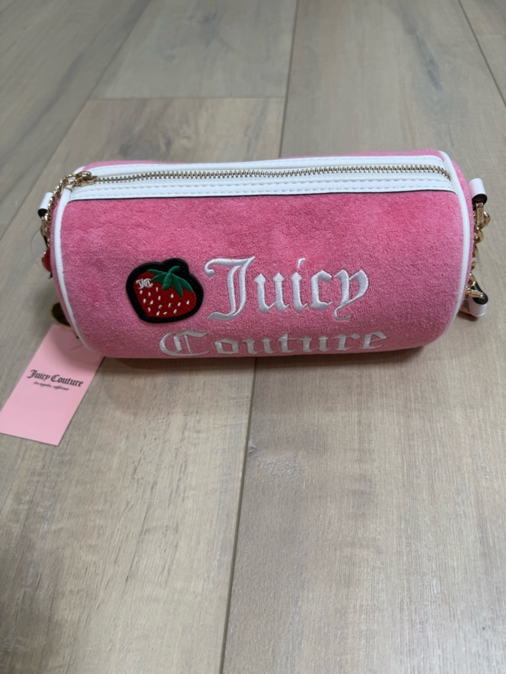 Juicy Couture Pink Barrel Cosmetic Bag with Strawberry Patch